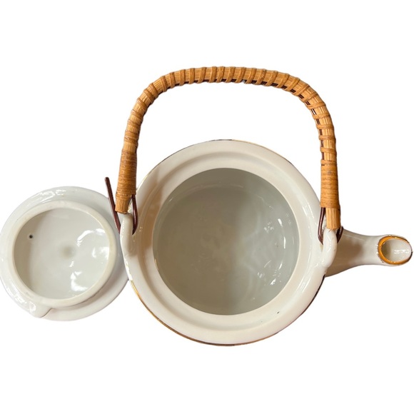 Imari Style Ware Tea Pot Gold Lined Wicker Handle - Picture 6 of 8